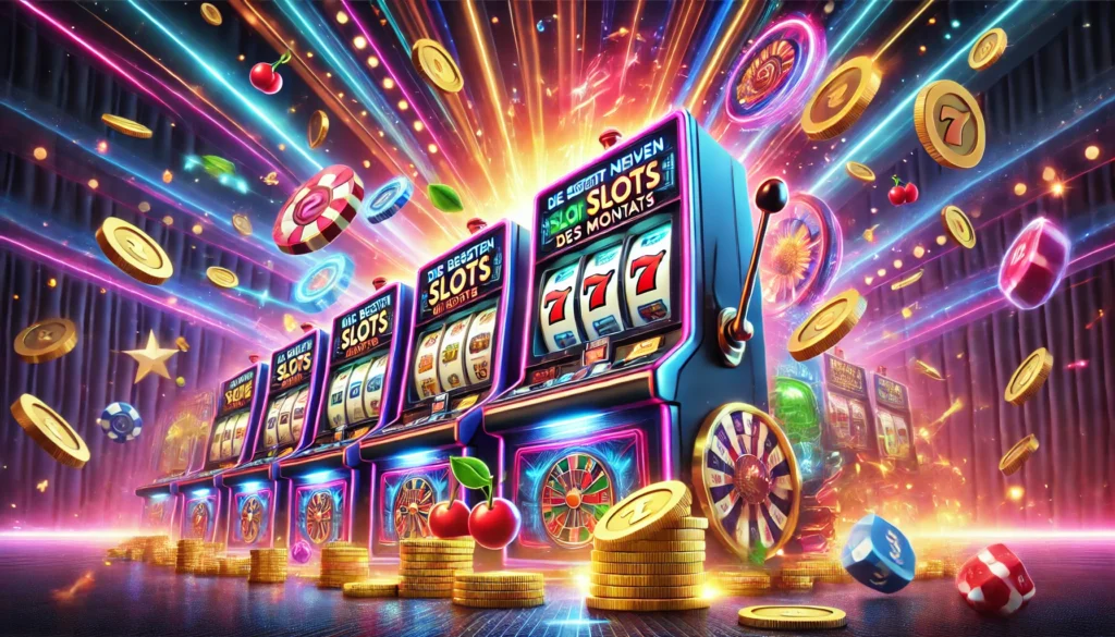 DALLE 20250327 122114 A vibrant and eyecatching 169 banner image for a blog post titled Die besten neuen Slots des Monats The best new slots of the month The image f Umsonst Slots