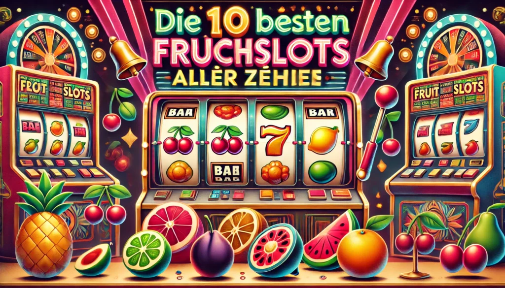 DALLE 20250327 122451 A colorful and retrostyle 169 banner image for a blog post titled Die 10 besten Früchteslots aller Zeiten The 10 best fruit slots of all time T Umsonst Slots