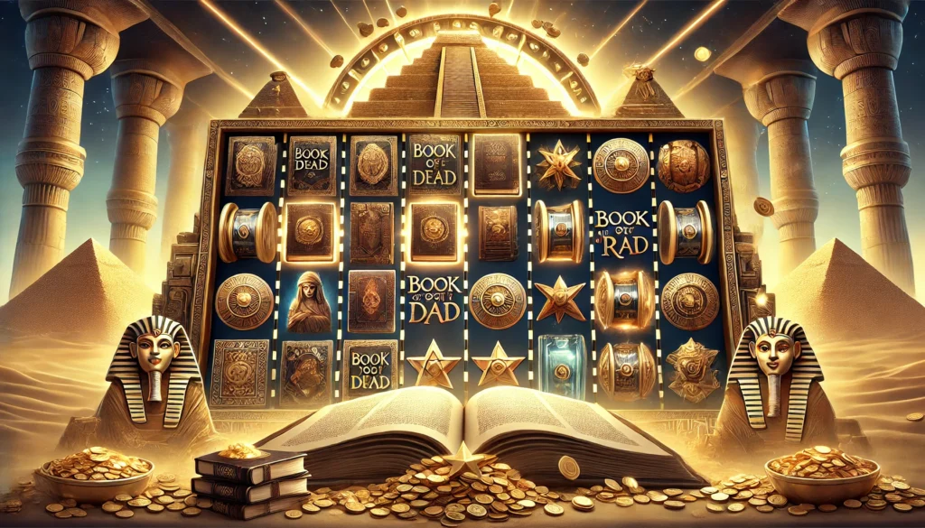 DALLE 20250327 122606 A visually rich and thematic 169 banner image for a blog post titled Die beliebtesten BookSlots Book of Dead Book of Ra Co The most popular Umsonst Slots
