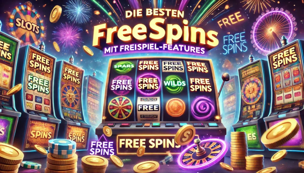 DALLE 20250327 124334 A colorful and dynamic 169 banner image for a blog post titled Die besten Slots mit FreispielFeatures The best slots with free spins features T Umsonst Slots