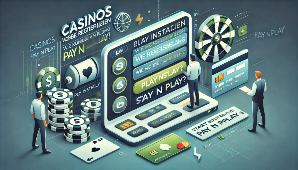 DALLE 20250327 132900 A modern and clear 169 banner image for a blog post titled Casinos ohne Registrierung Wie funktioniert Pay N Play Casinos without registration Umsonst Slots