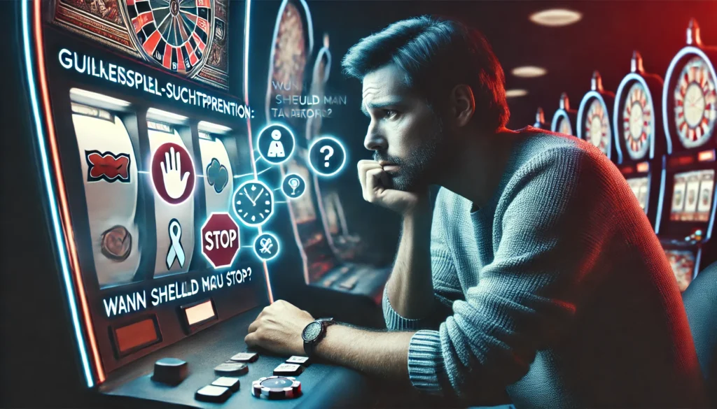 DALLE 20250327 141103 A serious and empathetic 169 banner image for a blog post titled GlücksspielSuchtprävention Wann sollte man aufhören Gambling addiction prevent Umsonst Slots